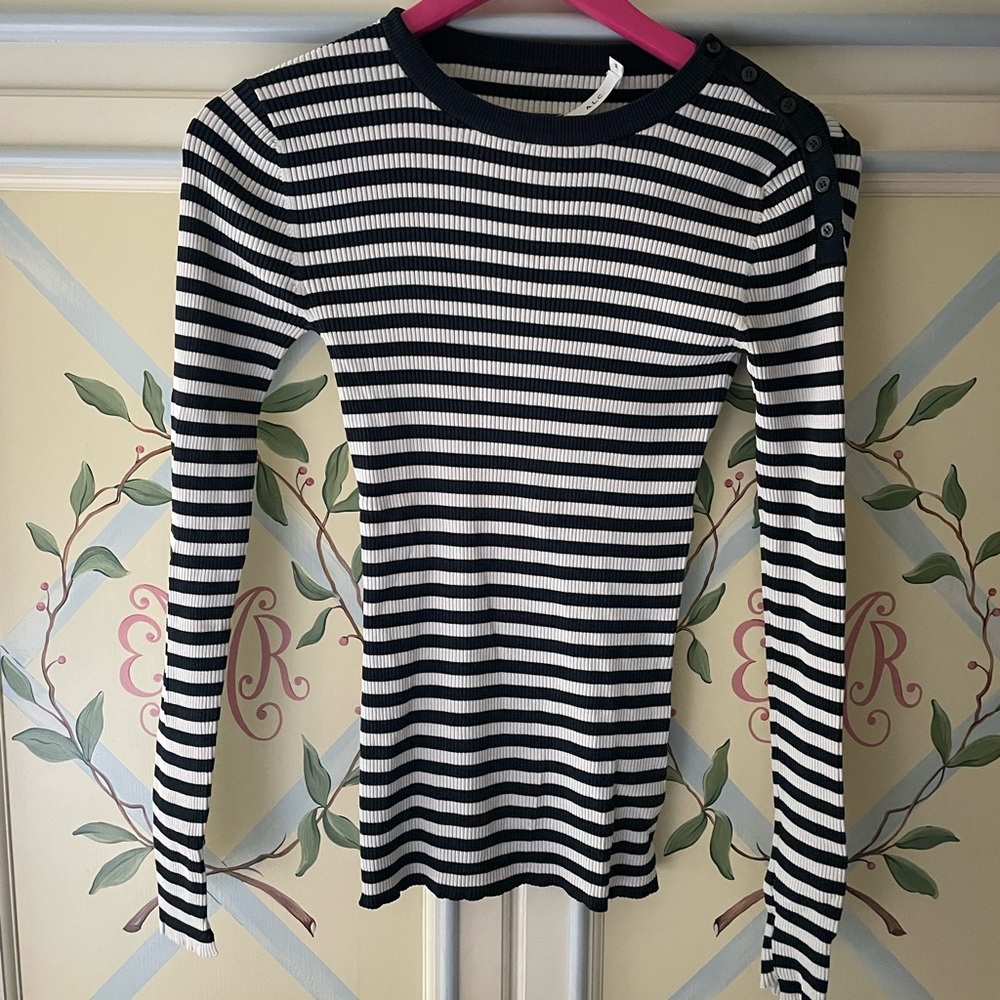 ALC Navy and White Striped Long Sleeve Knit top